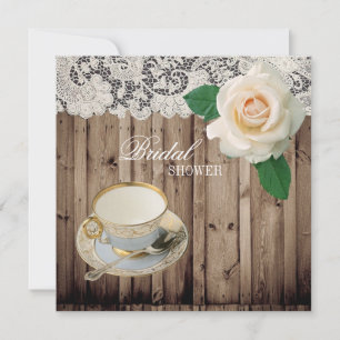 lace barn wood Bridal Shower Tea Party Invitation