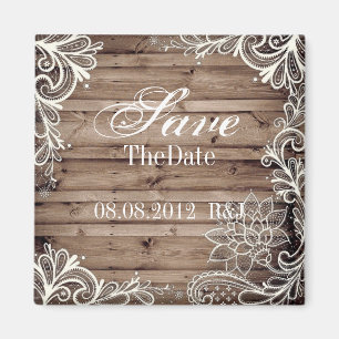 lace barn wood country wedding save the date magnet