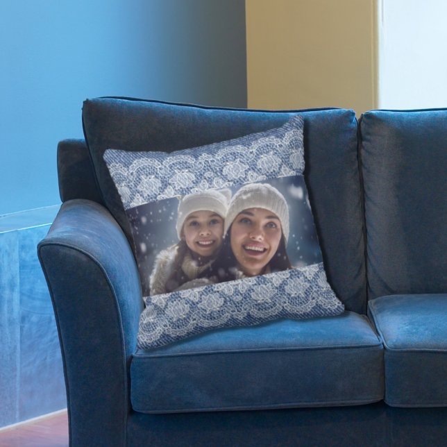 Lace blue denim family photo cushion (Creator Uploaded)