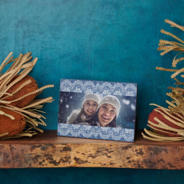 Lace blue denim family photo plaque (Side)