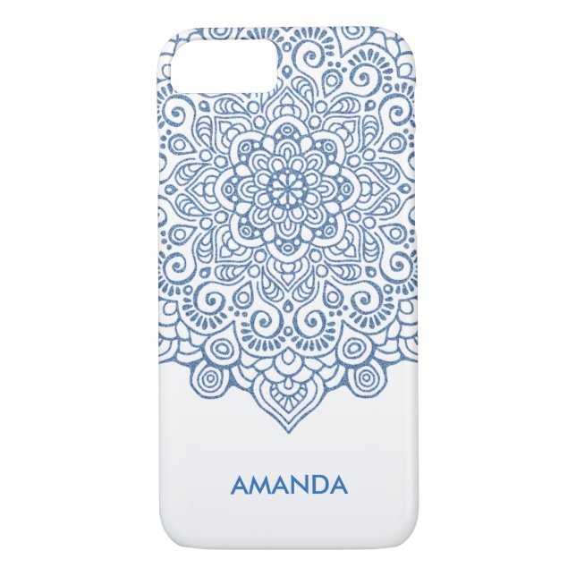 Lace  blue metallic Intricate Mandala Case-Mate iPhone Case (Back)