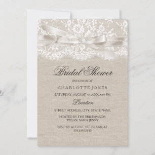 Lace Bow & Burlap Vintage Bridal Shower Invitation