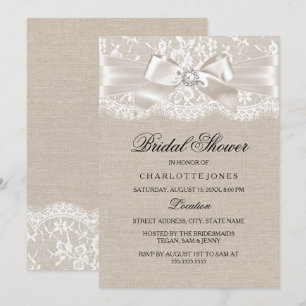 Lace Bow & Burlap Vintage Bridal Shower Invite