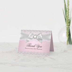Lace & Bow Pink Bridal Shower Thank You Card