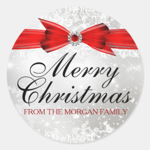 Lace & Bow Silver Red Christmas Holiday Sticker