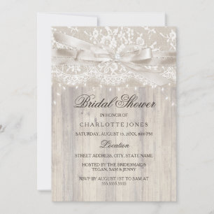 Lace Bow Sparkle Lights Rustic Bridal Shower Invitation