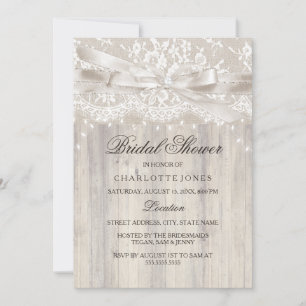 Lace Bow Sparkle Lights Rustic Bridal Shower Invitation