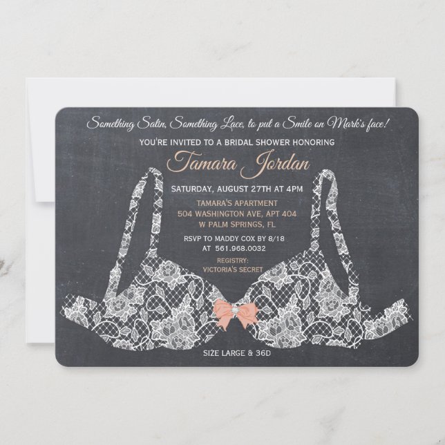 Lace Bra Bridal Shower Chalkboard Invitation (Front)