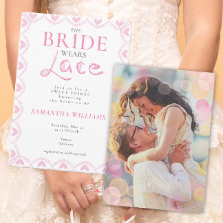 Lace Bridal Shower Romantic The Bride Wears Lace Invitation
