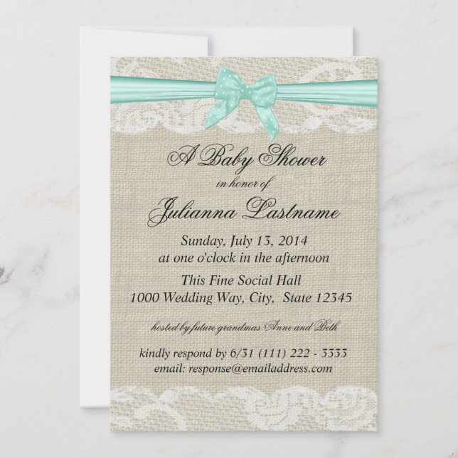 Lace Burlap and Bow Baby Shower Invitation (Front)
