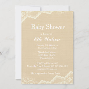 Lace Burlap Baby Shower Invitations, Custom Invitation