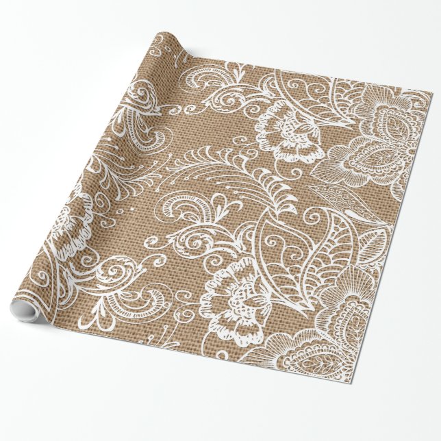 Lace & Burlap Floral #2 Wrapping Paper Gift Wrap (Unrolled)