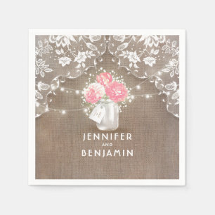 Lace Burlap Floral Mason Jar Rustic Wedding Napkin
