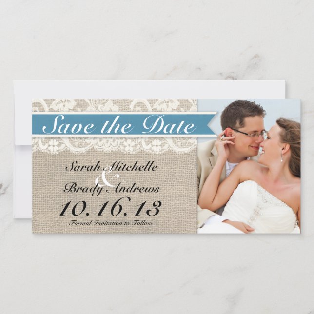 Lace & Burlap Look Save the Date -Meditteranean (Front)