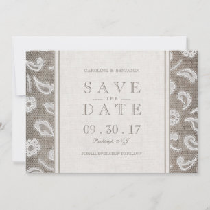 Lace burlap rustic country wedding save the date