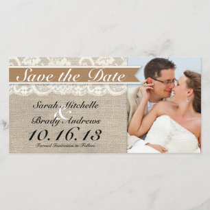 Lace & Burlap Vintage Save the Date - Caramel Brow