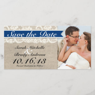 Lace & Burlap Vintage Save the Date - Royal Blue