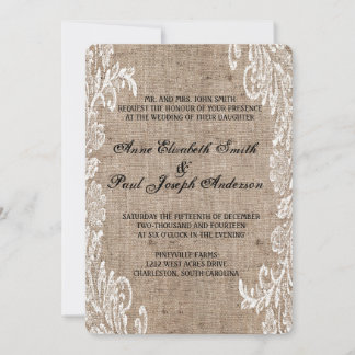 lace burlap wedding invitation