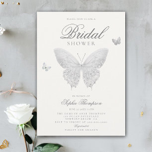 Lace Butterfly Elegant Boho White Bridal Shower Invitation
