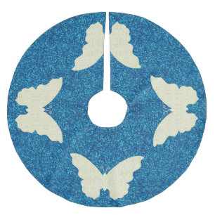Lace Butterfly On Blue Glitter Tree Skirt