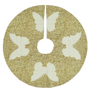 Lace Butterfly On Gold Glitter Tree Skirt