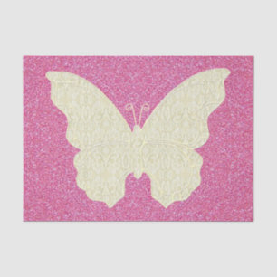 Lace Butterfly On Pink Glitter Tissue Paper