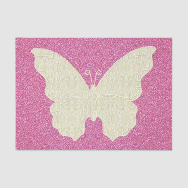 Lace Butterfly On Pink Glitter Tissue Paper (Front)