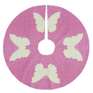 Lace Butterfly On Pink Glitter Tree Skirt