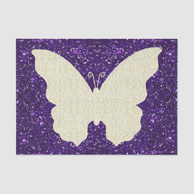 Lace Butterfly On Purple Glitter Tissue Paper (Front)