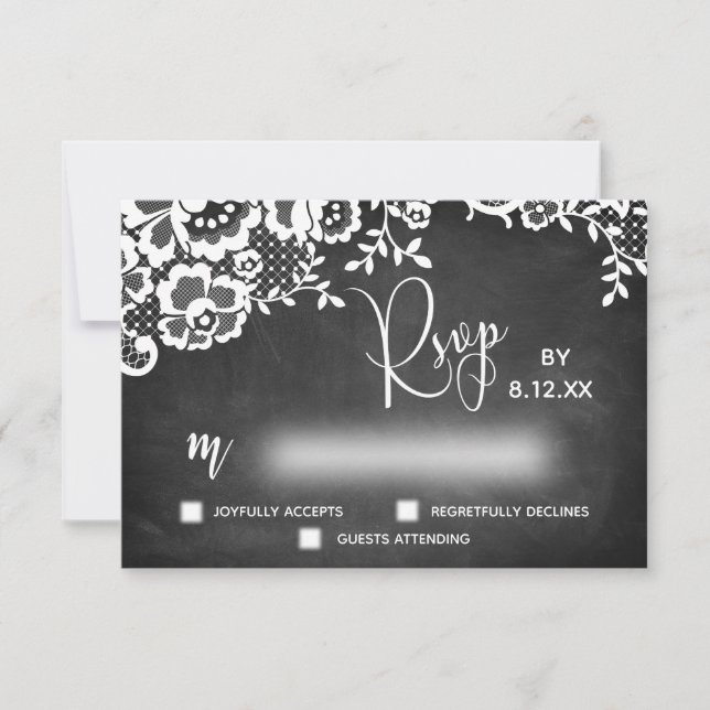 Lace Chalkboard Modern Calligraphy RSVP Card (Front)