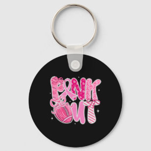 Lace Coquette Bow Pink Out Footll Breast Cancer Aw Key Ring