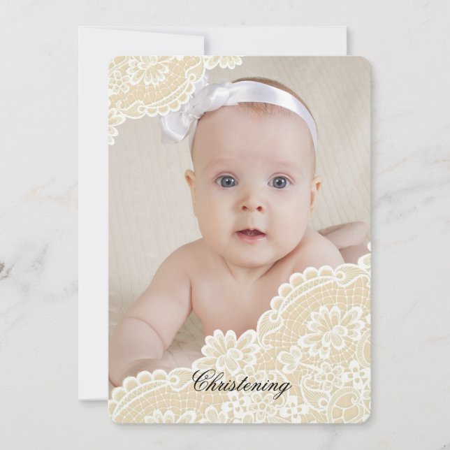 Lace Corners Vertical Photo Invitation (Front)