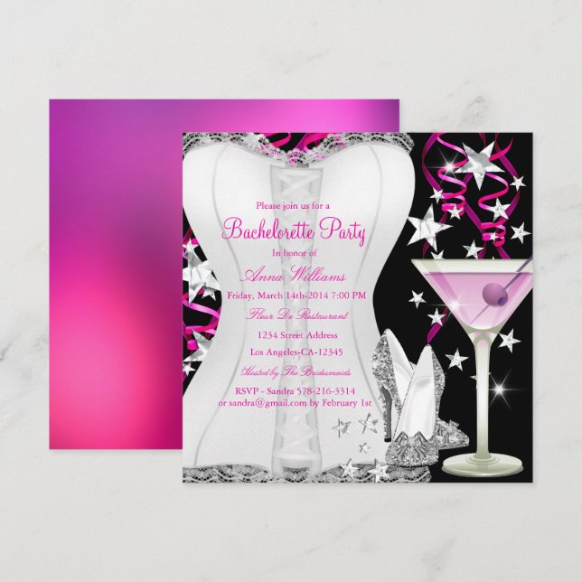 Lace Corset Black Pink Bachelorette Party Invite (Front/Back)