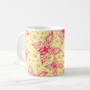lace crimson butterflies on yellow polka dot  coffee mug