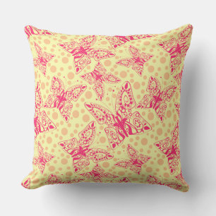 lace crimson butterflies on yellow polka dot cushion