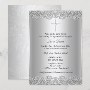 Lace & Cross Baptism/Christening Invitation