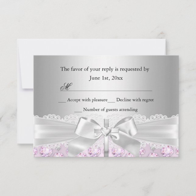 Lace Cross & Jewels Baptism/Christening RSVP (Front)