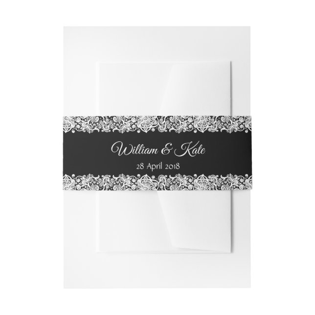 Lace custom Wedding Invitation belly band wrap (Front Example)
