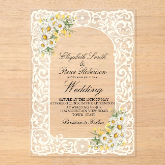 Lace Daisy Acrylic Wedding Invitation
