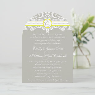 Lace Damask Yellow Wedding Invitation