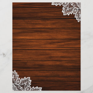 Lace & Dark Wood Grain Scrapbook Paper