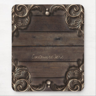 Lace & Dark Wood Rustic Vintage Western Glam Mouse Mat
