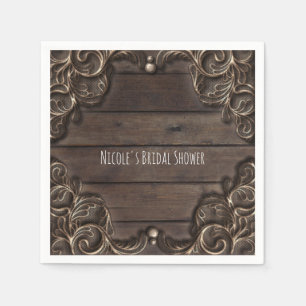 Lace & Dark Wood Rustic Vintage Western Wedding Napkin