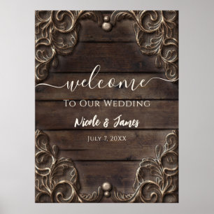Lace & Dark Wood Rustic Vintage Western Wedding Po Poster
