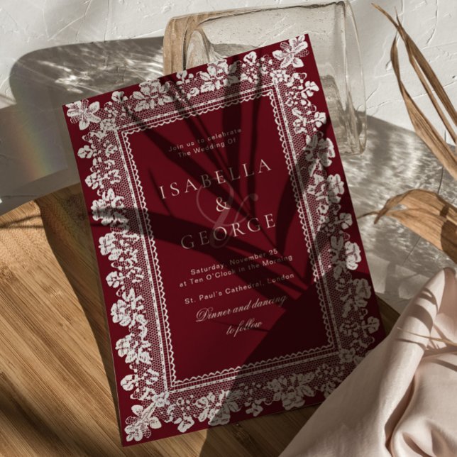 Lace Deep red Old Money Wedding Invitation (Creator Uploaded)