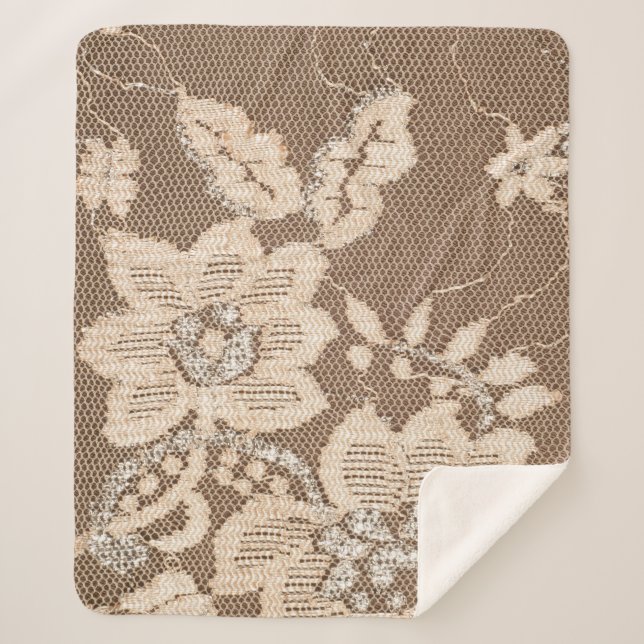 Lace Delicacy: White Fabric Artistry Sherpa Blanket (Front)