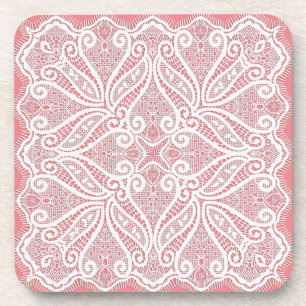 Lace doily pink white vintage old fashioned coaster
