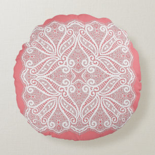 Lace doily pink white vintage old fashioned round cushion