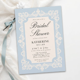 Lace Dusty Blue Frame Modern Classic Bridal Shower Invitation
