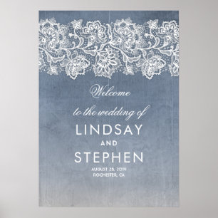 Lace Dusty Blue Vintage Wedding Welcome Sign